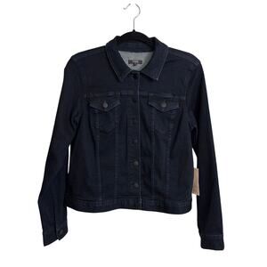 NYDJ Denim Jacket Womens Small Dark Blue Rinse Jean Stretch Button Front NWT